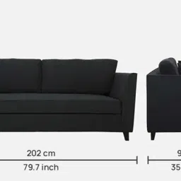 woodsworth from pepperfry Miranda Chenille Fabric 3 Seater Sofa In Charcoal Grey Colour image 2