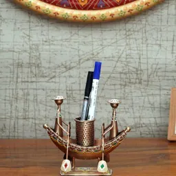 craft tree Metal Handpainted Decorative Boat Pen Stand Showpiece in Golden Finish-picture-37