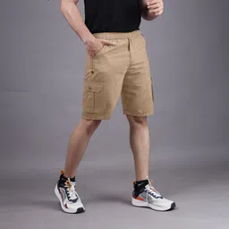 anagh enterprise Solid Men Beige Cargo Shorts-picture-31