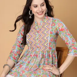 seven flower Casual Regular Sleeves Printed Women Multicolor Top-picture-10