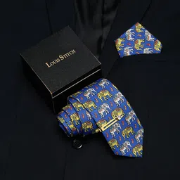 LOUIS STITCH Men Italian Silk Necktie & Pocket Square with Golden Tie pin-image-62