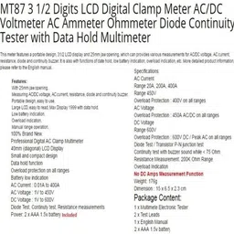 balrama MT-87 Digital Clamp Meter Electronic Tester Pocket Clamping Meter for Measuring Digital Multimeter image 4