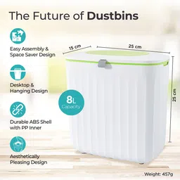 The Better Home White & Green Textured Stainless Steel Sensor Touch Dustbin - 8L image 3