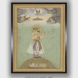 INDIAN CLASSIC ART Green & Brown Wood Painting Wall Art image 1