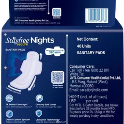 stayfree Secure Nights|Cottony Comfort|Upto 100% leakage protection|Odour Control Sanitary Pad image 2