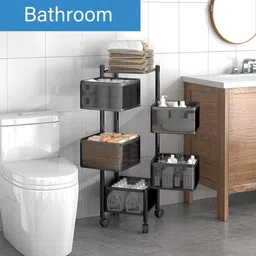 kuber industries 5-Layer Revolving Multipurpose Storage Rack with Wheels | Black Iron Kitchen Trolley image 5