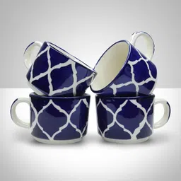 earthystone Pack of 5 Ceramic Hand Painted Ceramic Tea Pot Kettle Set of 4 Cups 180ml Kettle 800ml and Tray image 5