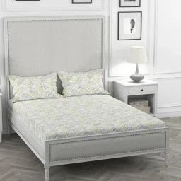 Yellow and Grey Floral 200 TC 100% Cotton King Sized Bedsheet With 2 Pillow Covers Solana Collection By Rosarahome image 1