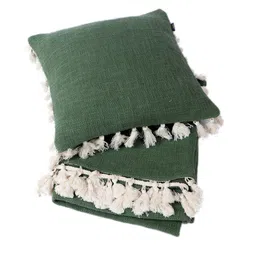ambbi collections Green Solid Cotton 63x66 Inches Sofa Throw with Cushion Cover image 3