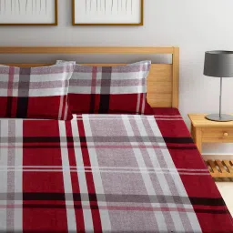 arrabi Multicolor Checkered 300 TC Cotton Blend Queen Sized Bed Sheets with 2 Pillow Covers image 2