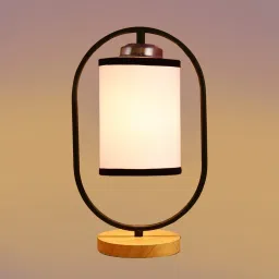 new era White Cotton Table Lamp With Wood Base image 3