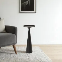 tanush furnitures Torre Modern Black Side Table with Monolithic Matte Elegance in Black Finish image 1