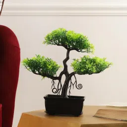 Green Plastic & Polyester Artificial Plant With Pot by Foliyaj image 1