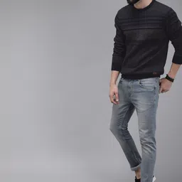 roadster Men Woven Round Neck Black Sweater image 5
