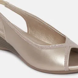 Marc Loire Gold-Toned PU Wedge Peep Toes image 3