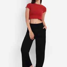 broadstar Women Loose Fit Black Lycra Blend Trousers-picture-12