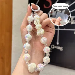 gustave Sweet Beaded Phone Charm Wristlet with Purple Heart Acrylic Beads Phone Charm image 4