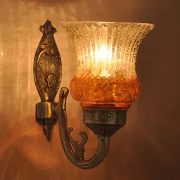 fos lighting Brown And White Brass And Glass Wall Light image 1