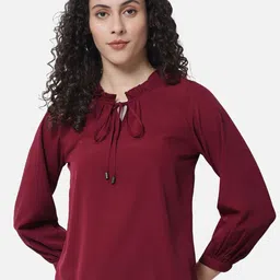 ALL WAYS YOU Puff Sleeves Tie-Up Neck Ruffled Top image 1