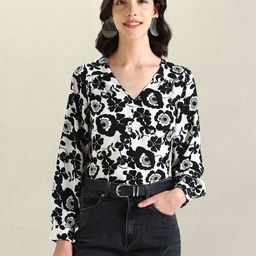 U.S. Polo Assn. Women Floral Printed V-Neck Cuffed Sleeve Shirt Style Top-picture-13
