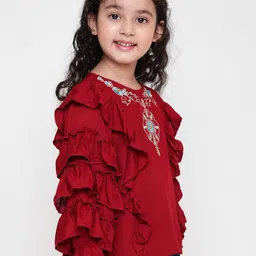 BAESD Round Neck Floral Printed Flutter Sleeve Crepe Top image 3