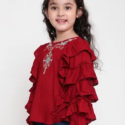 BAESD Round Neck Floral Printed Flutter Sleeve Crepe Top image 4