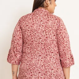 U&F Beyond Plus Size Floral Printed Mandarin Collar Shirt Style Top image 5