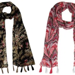 xmsfashion Printed Chiffon Women Black Scarf, Stole, Fancy Scarf-picture-27