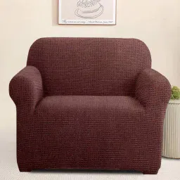 cortina Brown Solid Jacquard 1 Seater Stretchable Sofa Cover-picture-38