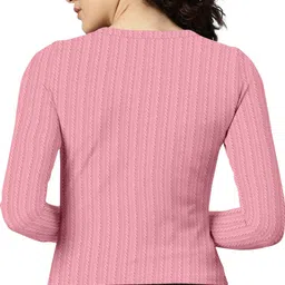 tees hub Casual Regular Sleeves Self Design Women Pink Top image 4