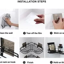 crazygol Self-Adhesive Metal Bathroom Corner Rack Storage Shelves, Bathroom Storage Rack Corner, Bathroom Corner Shelf Organizer Storage, Bathroom Shelf/Shelves Corner - Black (Black) Pack Of 1 Pic Stainless Steel Wall Shelf image 5