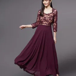 Women Fit and Flare Maroon Maxi/Full Length Dress-image-50
