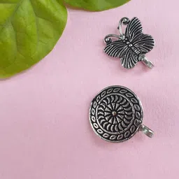FIROZA Set Of 2 Oxidized Silver-Toned Textured Nosepins-picture-39