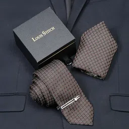 LOUIS STITCH Men Chocolate Brown Italian Silk Necktie Accessory Gift Set-picture-31