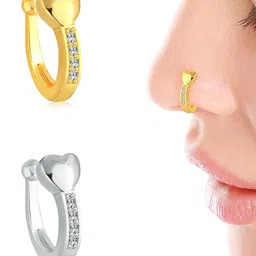 Vighnaharta Set Of 2 Gold-Plated & Silver Plated CZ Studded Nosepin image 2