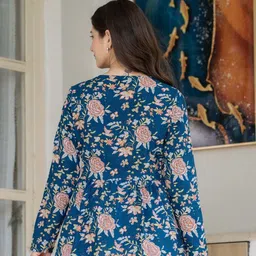 anekya Casual Roll Up Sleeves Floral Print Women Blue Top image 2