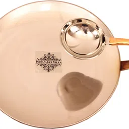 indianartvilla 8.0" Steel Copper Serving Tawa with Attached Bowl 50 ML - Serving Dishes Vegetables Chapati Home Hotel Restaruant Tableware Serveware Tawa 20.3 cm diameter-picture-11