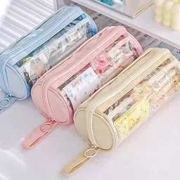 Transparent Round School Stationery Large Capacity Pouch With Hook Art Plastic Pencil Box-image-20