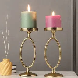 purestory Gold Aluminium Taper (Set Of 2) Candle Holder-picture-17