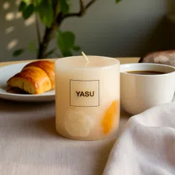 yasu - every scent is a story Premium Secret Garden- Jasmine 750 gms Scented Pillar candle X Candle (Yellow Floral)-picture-35