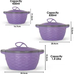 blu bel Brook Classic Insulated Inner Stainless Steel Casserole (700ml, 1300ml, 2000ml) Pack of 3 Thermoware Casserole Set image 4
