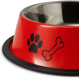 fouresta Dog Bowl 700 ml Round with Paw Bone Printed Food Water Feeding Bowl for Dogs Round Stainless Steel Pet Bowl image 4