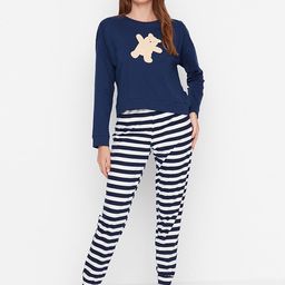 Trendyol Women Navy Blue & White Printed Night suit-picture-49