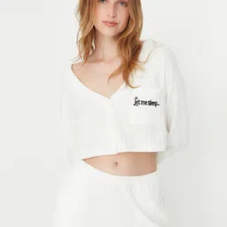 Trendyol Women Off White Solid Pure Cotton CO-ords-picture-41