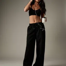 dockstreet Women Solid Black Track Pants image 2