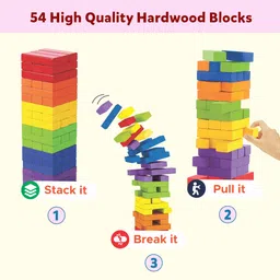 little berry Jenga Blocks Colourful Tumbling Tower Game for Kids & Adults, Wooden Blocks Game Educational Board Games image 3