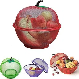 aktnil Stainless Steel Apple Shape Net Basket Fruit & Vegetable Basket With Net Cover Steel Fruit & Vegetable Basket image 3