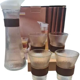 rishav handicraft Premium Ribbed Glass Jug Set with 4 Glasses Jug Glass Set image 4