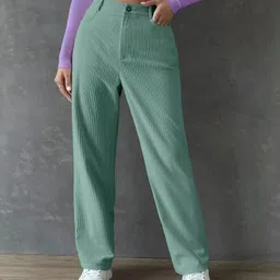metronaut Relaxed Women Green Lycra Blend Trousers-picture-45