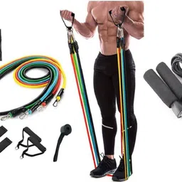 alornor Power Resistance Band Set (11 pcs) II Resistance Bands for Workout for Men & Women Resistance Tube (Multicolor) & Jumping Skipping Rope for Gym Training, Exercise and Workout man , women Ball Bearing Skipping Rope Fitness Accessory Kit Kit-picture-26